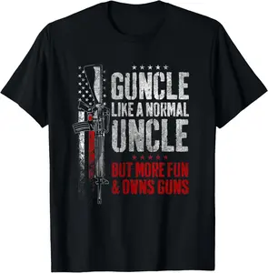 100% Cotton Guncle Like Normal Uncle More Fun Owns Guns Funny Vintage T-Shirt Graphic Vintage Short Sleeve Tee