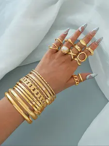 22-Piece Fashionable Jewelry Set for Women, Fashion Geometric Joint Rings & Multi-Layer Bracelets, Perfect Gift for Daily Wear & Parties