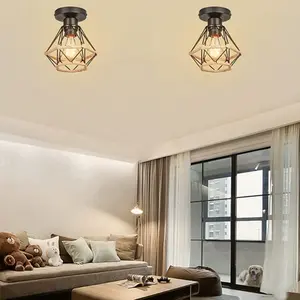 E27 Vintage Industrial Ceiling Light, Retro Embedded Ceiling Lamp, Mini Country Metal Rope Pendant Light for Porch, Hallway, Kitchen, Stairs