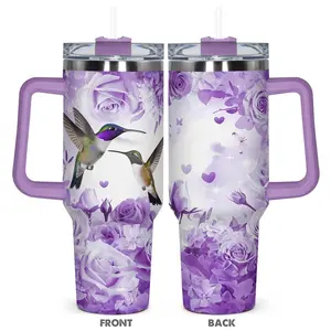 Hummingbird & Flower Pattern Tumbler, 40oz Stainless Steel Water Bottle, Insulated and Durable, Gift for Any Occasion, Drinkware