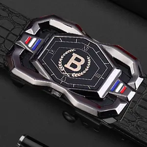 Men's Sleek Automatic Buckle Belt - Genuine FauxwithTextured Square Pattern, Black, Simple & Stylish DesignforCasual Attire,Casual Wear Belt |Stylish SquarePatternPolished Alloy Buckle, Faux Leather Belt