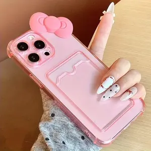 Anti-Drop Card Slot iPhone Case, 3D Bow Series Girl Phone Cover, Fits iPhone 15/15 Plus/15 Pro/15 Pro Max/11/12/13/14/15/16/16 Pro Max/17/17 Pro Max