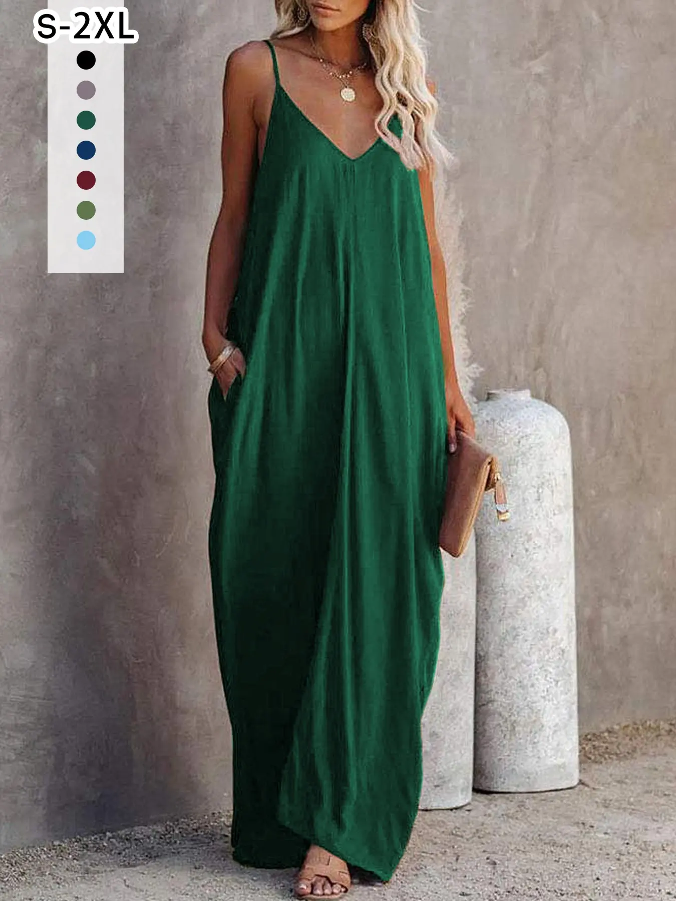 Women's Summer Casual Sleepwear Loungewear Slips Dress, Sleeveless Nightdress, V-Neck Long Dress with Side Pockets, Wearable Outdoors, 1 Piece Set - TikTok Shop Women's Summer Casual Sleepwear Loungewear Slips Dress, Sleeveless Nightdress, V-Neck Long Dress with Side Pockets, Wearable Outdoors, 1 Piece Set - TikTok Shop