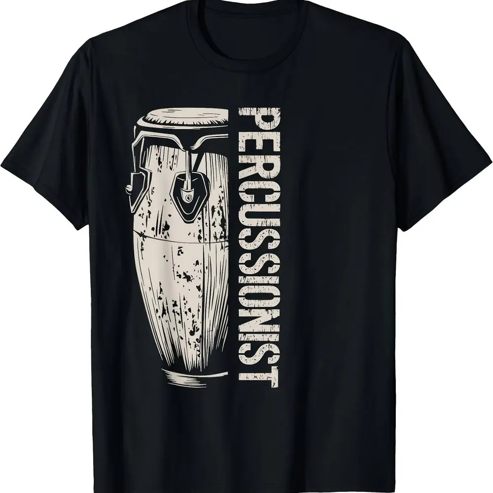 Percussionist Conga Drummer T-Shirt, High-Neck Conga Drum Print, Casual Music Shirt—Perfect for Drummers, Columbus Day / Indigenous Peoples’ Day