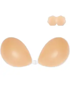 2 pair of adhesive bras without shoulder straps, invisible push up silicone bra with exposed back cover, nipple cover, small chest gathering, invisible silicone chest patch, seamless silicone bra