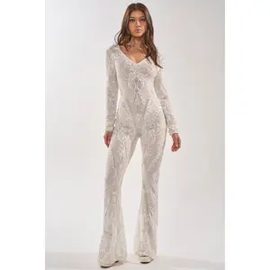 WATCH ME WORK EMBELLISHED SEQUIN JUMPSUIT IN WHITE