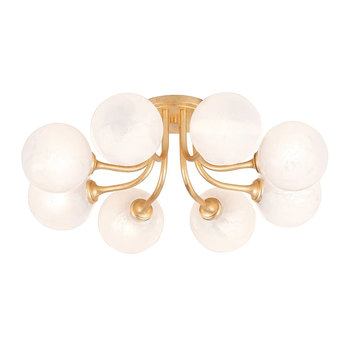 Onyx Semi-Flush Ceiling Light With Opal Cloud Glass Globes And Vintage Gold Leaf Finish