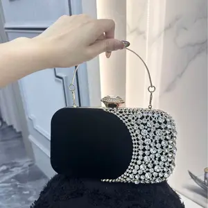 Velvet Evening Clutch Bag with Box Shape and Chain Strap Elegant Women's Formal Dinner Party Handbag