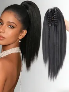 Puff Ponytail Clip-In Straight Hair Extension, High Volume Half-Updo Braided Wig Tail, 12 Inch Synthetic Fiber Fake Hair Tail Braid, Synthetic Hairpieces, Synthetic Hair Wigs