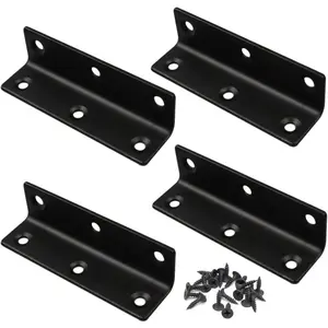 L Brackets, 4 count Corner Brace Angle Bracket, Superior Stainless Steel, 4'' x 1'' M, 2mm Thickness,  Shelf, Furniture, Cabinet Corner Brace with Screws (Black)