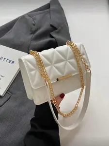 Fashion Full Metal Chain Diamond Shape Mini Casual Crossbody Bag, Stylish All-Metal Design, Perfect for Everyday Use, Trendy Accessory