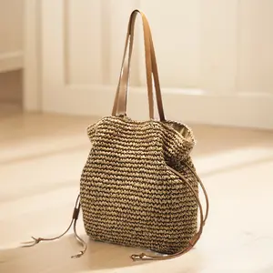 1320 Women's Large-capacity Woven Straw Handbag 2026 New Drawstring Crochet Shoulder Messenger Bag