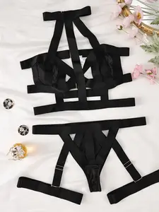 1 - Piece Women's Black - Strappy Bold Sexy Cut - Out Bodysuit Lingerie Underwear – Party, Edgy Night - Clubs & Daring Stage - Performances