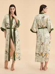 Multicolor Tie-Dye Print Satin Robe, Belted Loungewear, Smooth And Flowy, For Indoor Daily Use