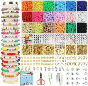 5100-Piece Flat Polymer Clay Heishi Beads DIY Craft Kit for Beading & Jewelry Making, Set with Charms for Teen Girls to Create Bracelets, Necklaces