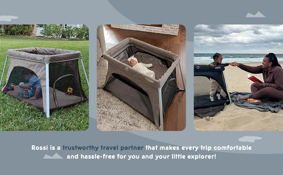 HARPPA Foldable Travel Crib & Playard, Portable Playpen with Mattress, Double Layers Bassinet for Baby & Toddlers, No Assembly Pack & Play Play Yard, Baby Items