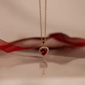 Pave Garnet Heart Necklace by Caitlyn Minimalist - Dainty Red Birthstone Pendant Necklace with Diamonds - Vintage Jewelry - Perfect Gift for Her