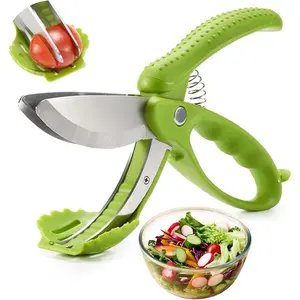 Stainless Steel Salad Chopper Multifunctional Scissors with Double Blades Ergonomic Handle & Safety Lock for Chopping Lettuce and Fruit Kitchen Tool  Stainless, Steel.