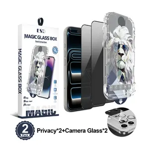 2 Pack Anti-Spy Privacy & Crystal Clear Screen Protector with Camera Lens Film for iPhone 17/16/15 Pro and Max, Dust-Free Bubble-Free Installation Tool, 9H Tempered Glass Case Friendly Cover