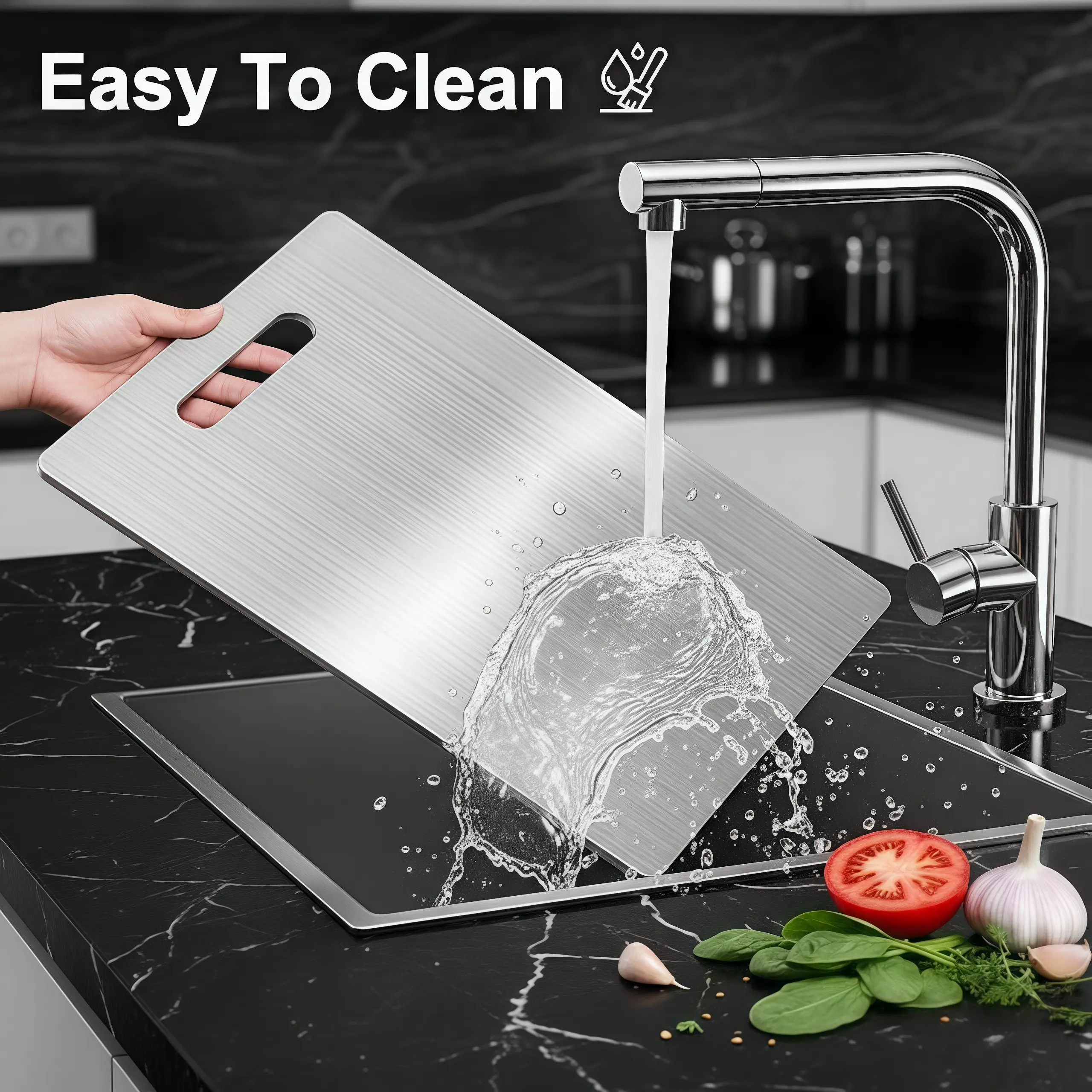 304 Stainless Steel Durable Food Cutting Board - Double-Sided, Non-Slip, Lipped Juicer Groove, Non-Toxic Kitchen Chopping Board for Meat, Veggies