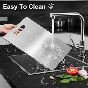 Double-Sided 304 Stainless Steel Cutting Board | Non-Slip & Juicer Groove | for Meat, Veggies & Fruits