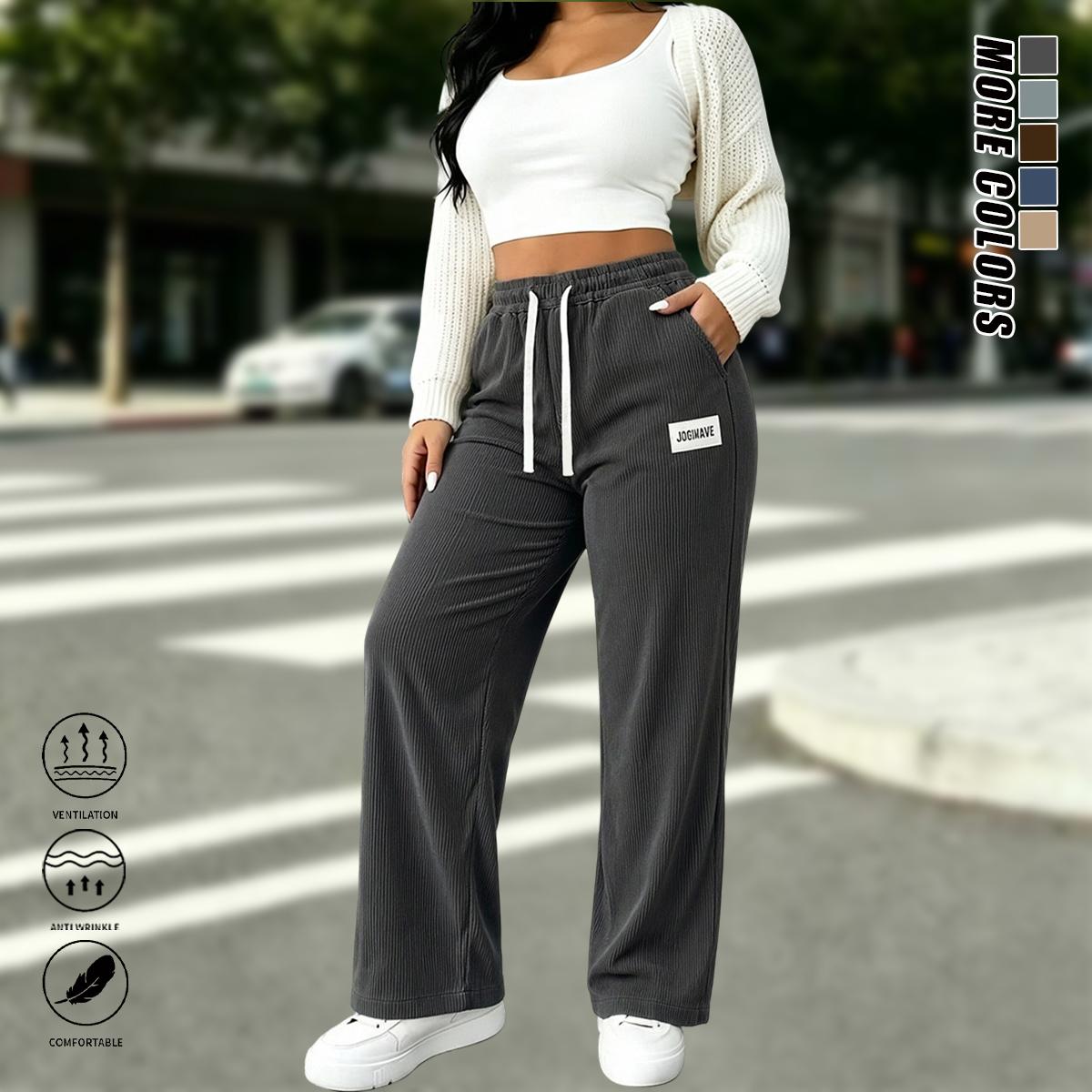 2-pack women’s corduroy casual pants, solid color, elastic drawstring waistband, straight leg, suitable for outdoor sports and casual wear, women’s long pants, women’s casual pants, womenswear