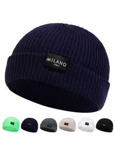 Unisex Milano Knit Beanie Hat, Adjustable Sun Protection Casual Cap, Fitted Letter Pattern, Outdoor Hats Travel Beach Vacation Knitted Hat