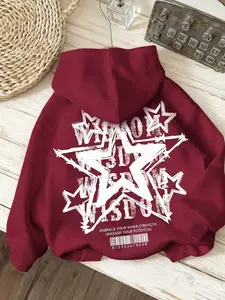 Women's Casual Fitted Hoodie, Graphic Letter Pattern Design, Long Sleeve Loose Fit, Ideal for Fall & Winter Seasons, Casual Print Hoodie