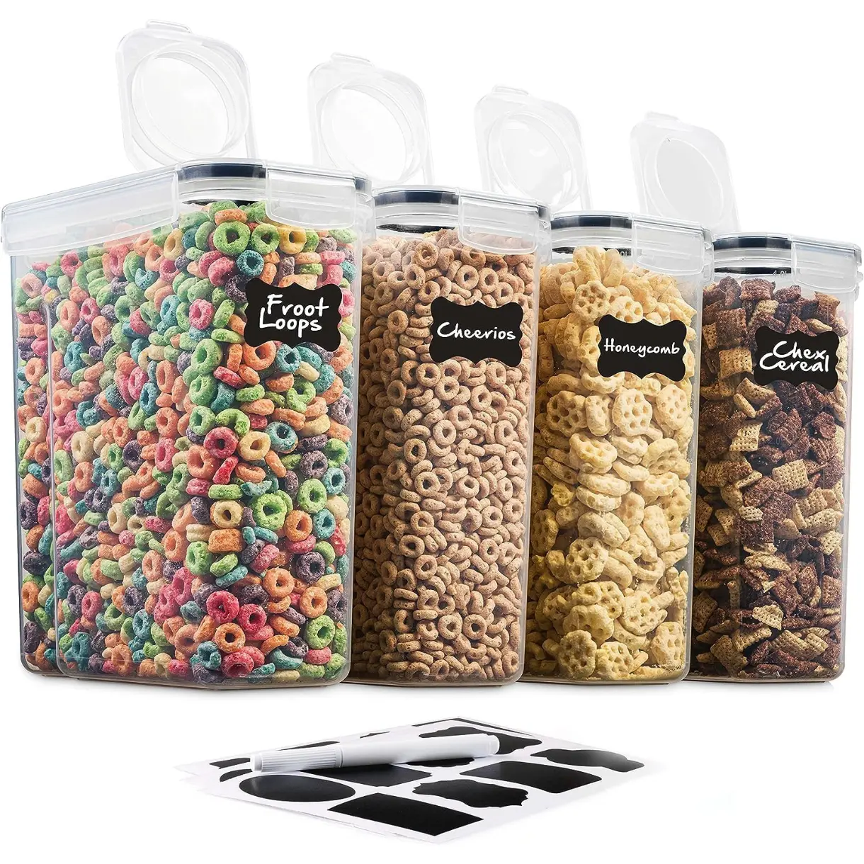 4 Pack Airtight Cereal & Dry Food Storage Container -(4L) with Flour, Sugar, Rice, Nuts, Snacks & Pet Food, Ideal for Kitchen Use Set Utensils Transparent Plastic Stackable Food Grade Plastic, Food Storage Organizer, Multi-Use