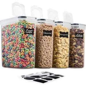 4 Pack Airtight Cereal & Dry Food Storage Container -(4L) with Flour, Sugar, Rice, Nuts, Snacks & Pet Food, Ideal for Kitchen Use Set Utensils Transparent Plastic Stackable Food Grade Plastic, Food Storage Organizer, Multi-Use