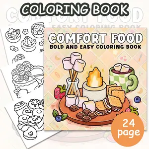 Delicious Food Coloring Book, 24 Bold Stress-Relief Designs, 7.9in X 7.9in Perfect Size, Thick Paper, Cute Hand-Drawn Original Patterns, Art Supplies