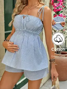 ZENIE Lined Front Knot Expecting Mom Cami Trunks Holiday Outfit Coastal Cowgirl