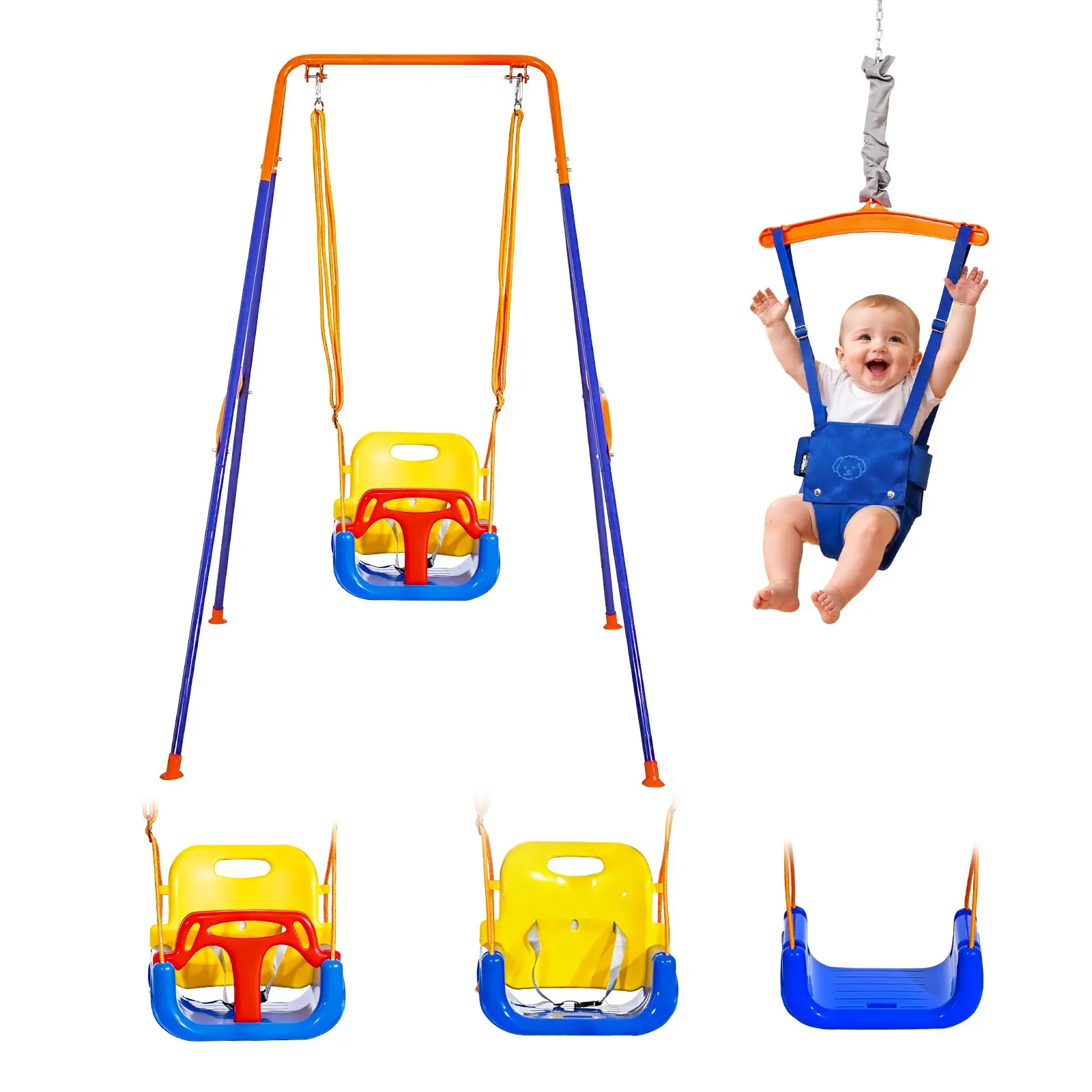 【Summerfinds】VEVOR Adjustable 2-in-1 Toddler Swing & Jumper, Carbon Steel Foldable A-Frame Stand, Thick Plastic Seat, 4 Reinforcing Sandbags, 200 lbs Capacity, 5.2 x 3.9 x 5.2 ft, Easy to Install & Store, Durable Outdoor Play Equipment