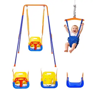 VEVOR Toddler Swing and Jumper, 2 in 1 Swing Set and Bouncer, Thick Plastic Seat with Foldable A-Frame Metal Stand, Reinforced with 4 Sandbags, Easy to Install and Store, for Indoor or Outdoor Play