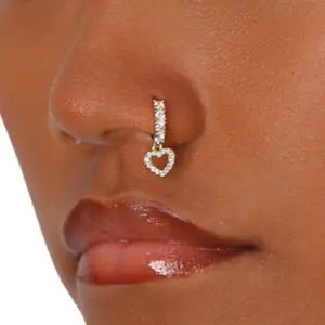 Dangling Heart Nose Hoop - Surgical Steel 20 Gauge 8mm Hoop - Hypoallergenic & Durable with Case & Exclusive Pouch