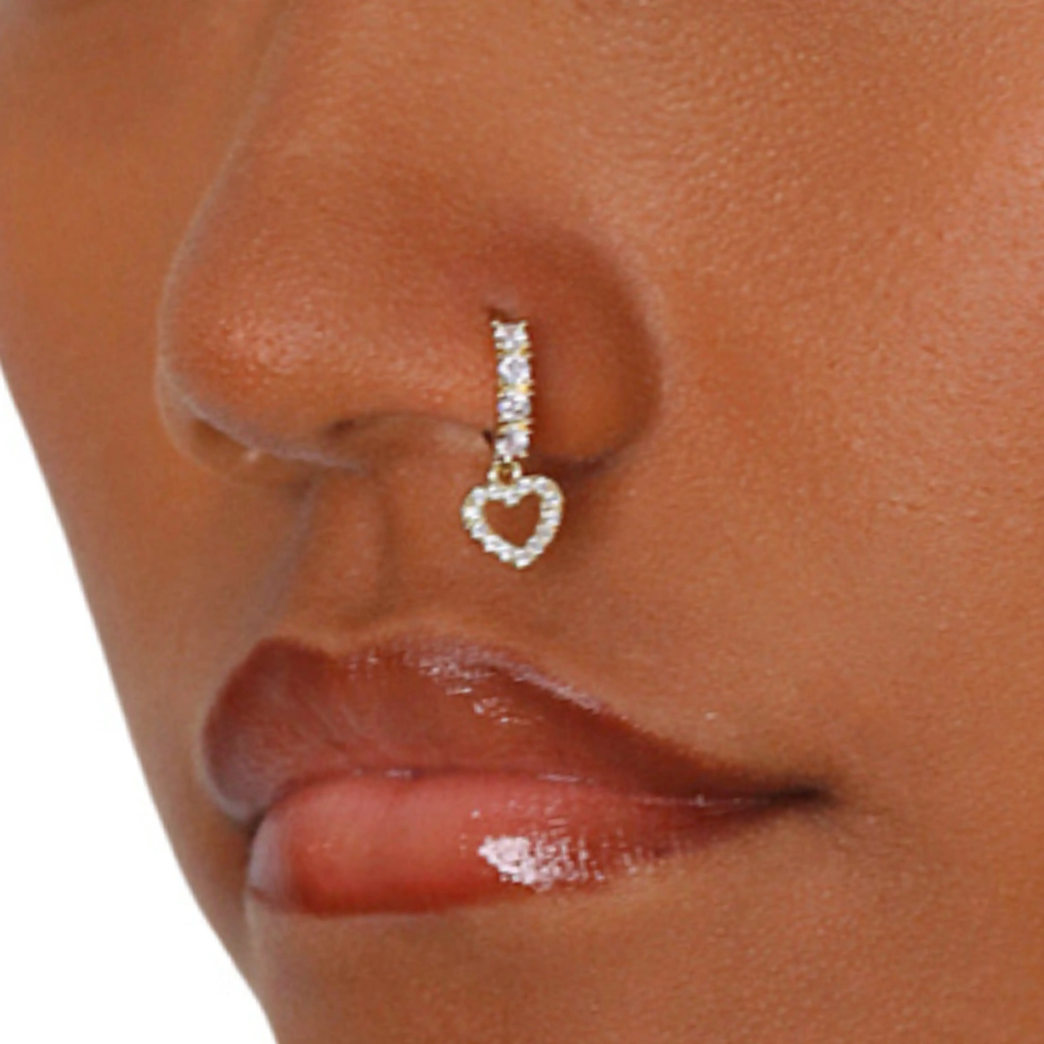 Dangling Heart Nose Hoop | CZ Heart Charm Nose Ring | 20G Surgical Steel 8mm Hoop | Hypoallergenic