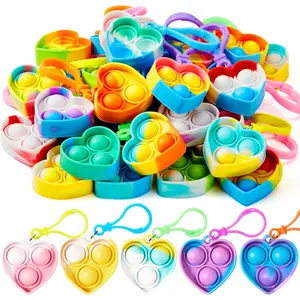 Heart Pop Fidget Keychain 30 Pack Pop Fidget Toys Bulk Party Favors for Kids 4-8,8-12 Years, Goodie Bag Stuffers Classroom Prizes Birthday Sensory Toys Gifts