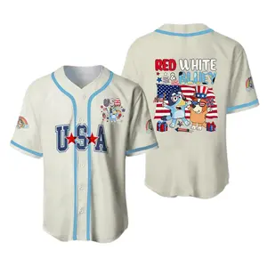 Red white Bluey USA Flag 4th of july baseball Jersey shirt, USA 2024 baseball jersey, Funny Bluey baseball jersey