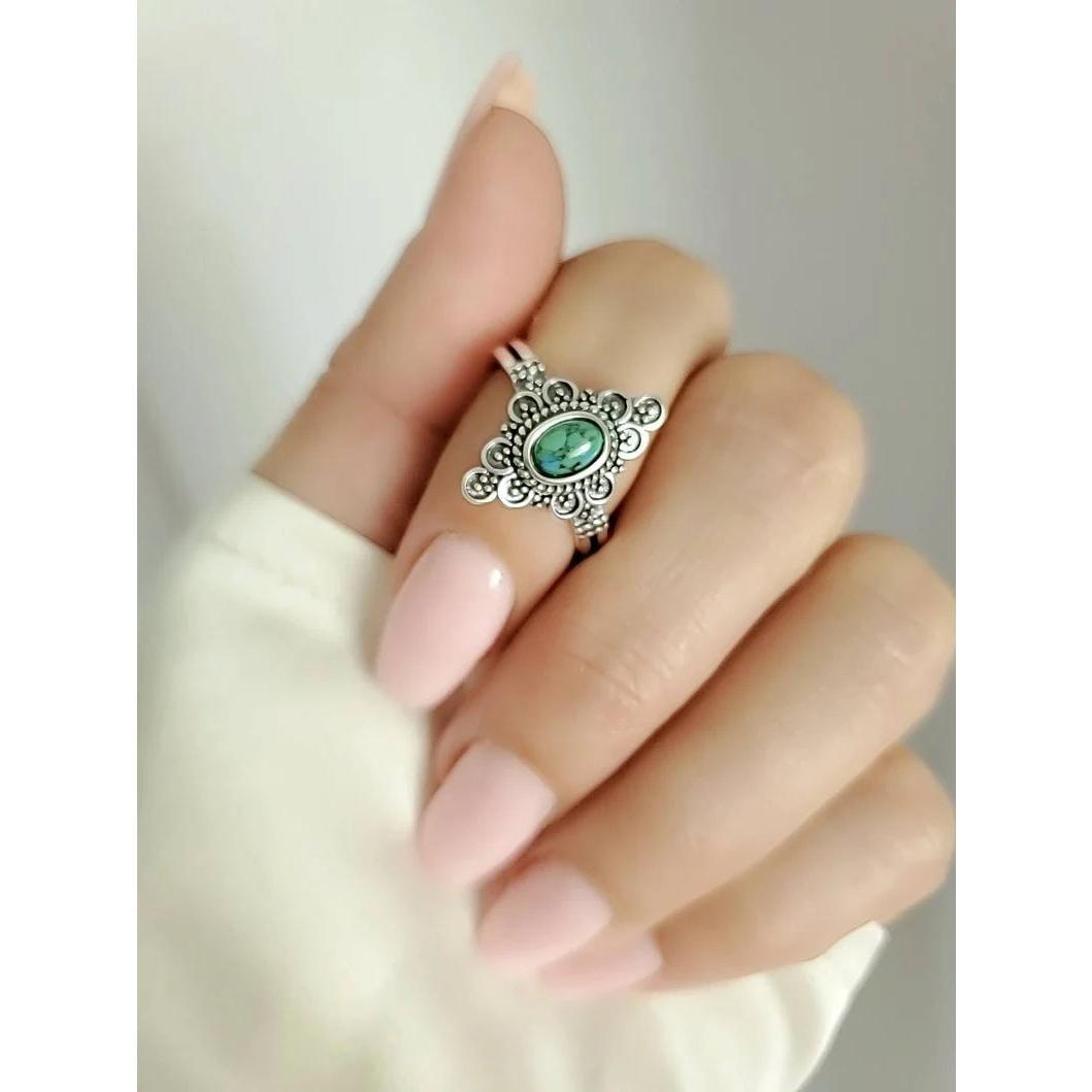 Sterling Silver Turquoise Ring, Vintage Turquoise Ring, Genuine Turquoise, Tribal Ring, Bohemian Ring for Women