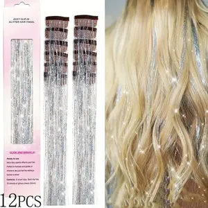 Hair Tinsel Clip-In | 12 Pcs Sparkle Extensions for Fairy Hair