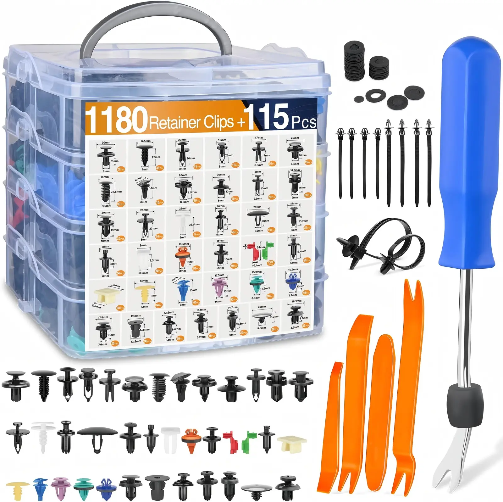 1295Pcs Car Push Retainer Clips & Auto Fasteners Assortment 40 Most Popular Sizes Bumper Fender Rivets with Cable Ties Removeclip removal plier br ， clip removal plier br pitman，Plastic Car Clips Fastener Kit
