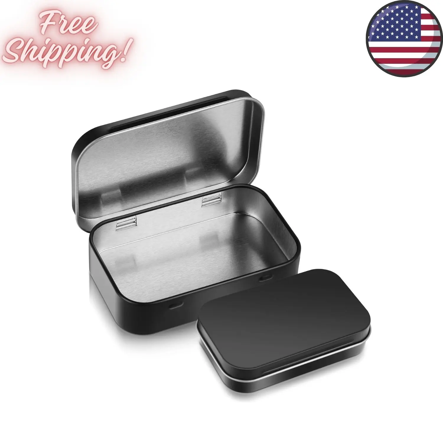 Black Metal Rectangular Empty Hinged Tins Metal Tin Box