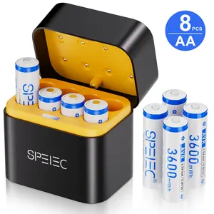 SPELEC 3600mAh AA Batteries 8 Packs with Fast Charger Rechargeable 1.5V Long-lasting Large Capacity AA Battery Pack Smart Charging Dock with LED Indicator Light