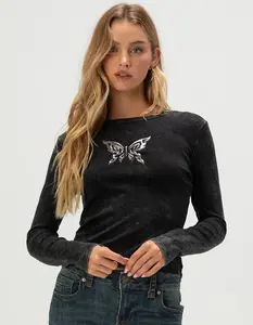 FULL TILT Women's Chrome Butterfly Long Sleeve Baby Tee