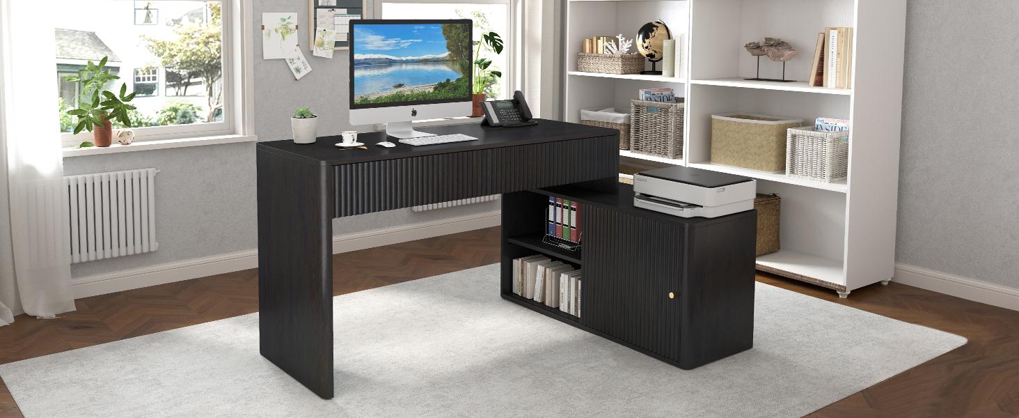 Giratree Modern Computer PC Desk Table with Storage, Corner L Shaped Desk with Drawers, Home Office Desk for Bedroom and Small Space, for Writing, Executive, Study, Work, Vanity