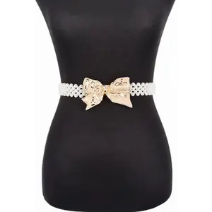 Metal Bow Faux Pearl Stretch Belt