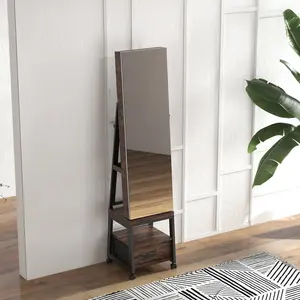 66'' Freestanding Jewelry Armoire with Bottom Drawer,  360° Swivel Jewelry Cabinet,  Jewelry Armoire Organizer, Lockable Full-length Mirror with Rear Storage Shelves,White