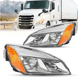 HECASA Pair Full LED Headlight Compatible with 2018-2025 Freightliner Cascadia Replacement for FL2503109 FL2502109 Front Light Headlamp Clear Lens Chrome Housing - Driver&Passenger Side
