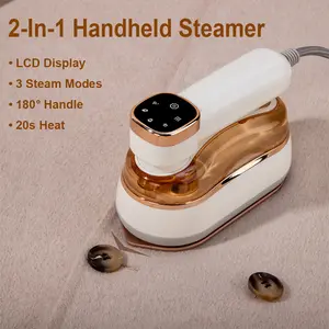 2-in-1 Portable Handheld Steamer, 1200W Steam Iron Machine - LCD Display, 3 Steam Modes, 180° Foldable Handle, 20s Heat, All Fabrics Garment Clothes Ironing, for Busine Trip/Travel Iron/College Dorms