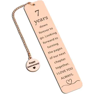 7 Year Anniversary Copper Gifts for Him/Her, 7th Wedding Anniversary for Wife Husband - Copper Anniversary Bookmark for Women Men Couple